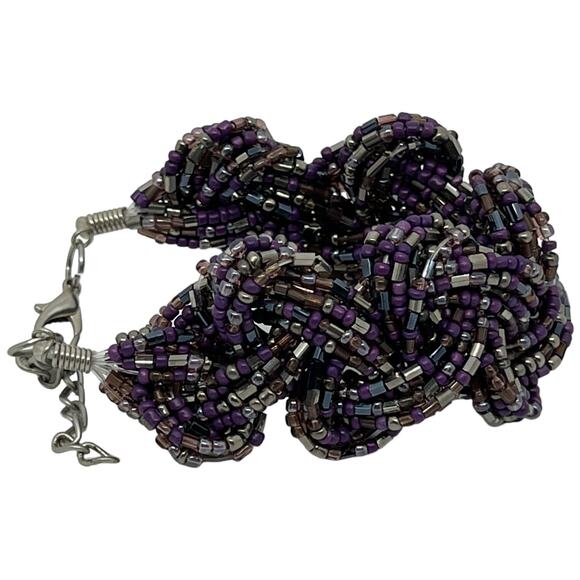 Braided Seed Bead Bracelet in Purple & Silver | Twisted Statement Beaded Jewelry - Picture 5 of 6